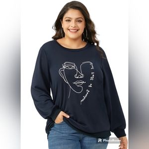BloomChic Size 14-16 Navy Artsy Soul Full Of Sunshine Crewneck Sweatshirt NWT
